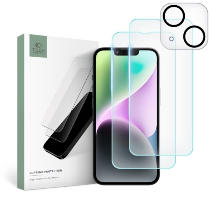 Π‘ΡΡΠΊΠ»Π΅Π½ ΠΏΡΠΎΡΠ΅ΠΊΡΠΎΡ TECH-PROTECT 3Π²1, SUPREME SET Π·Π° iPhone 14, Clear