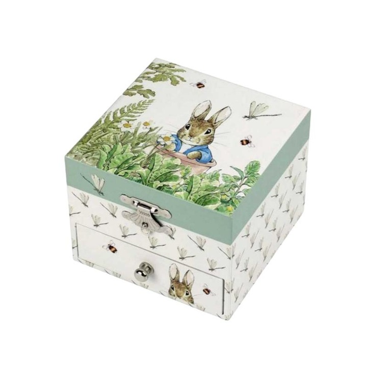 Cutie muzicala pentru bijuterii, Trousselier, Figurina iepure, 10 x 10 cm, Multicolor