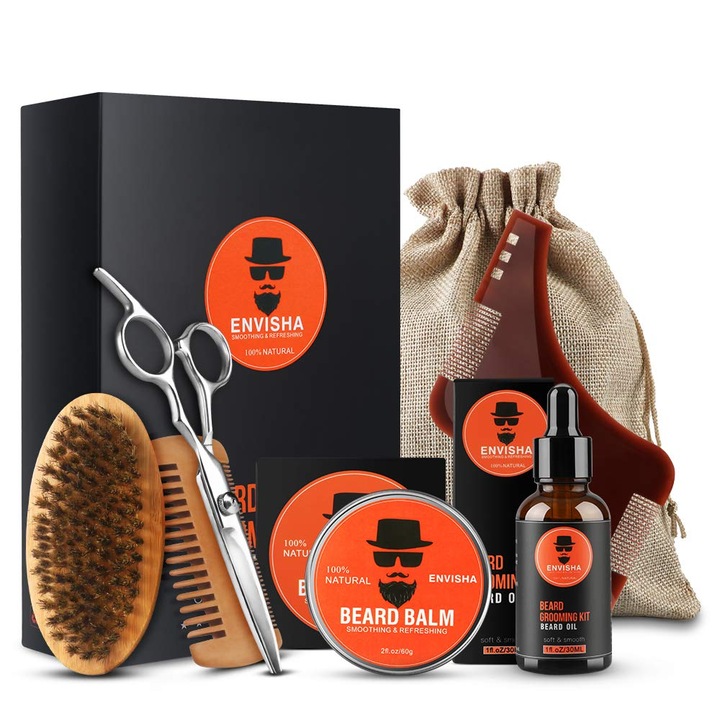Пакет за грижа за брадата Envisha, подаръчен комплект, 7 части, Orange Edition