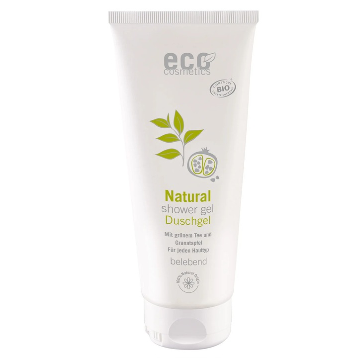 Gel de dus natural cu extract de rodie, vita de vie si ceai verde. Ideal pentru o curatare delicata, piele fina, neteda, antioxidant, antibacterian, hidrateaza intens, piele ferma, efect calmant- Eco Cosmetics, 200ml
