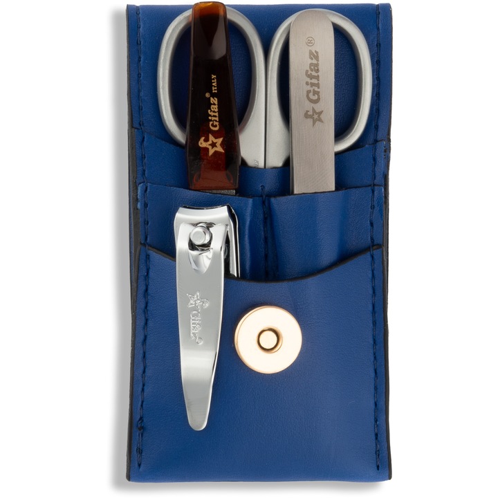 Trusa manichiura 4 piese pentru barbati nr. 1650, etui albastru, Gifaz Italy