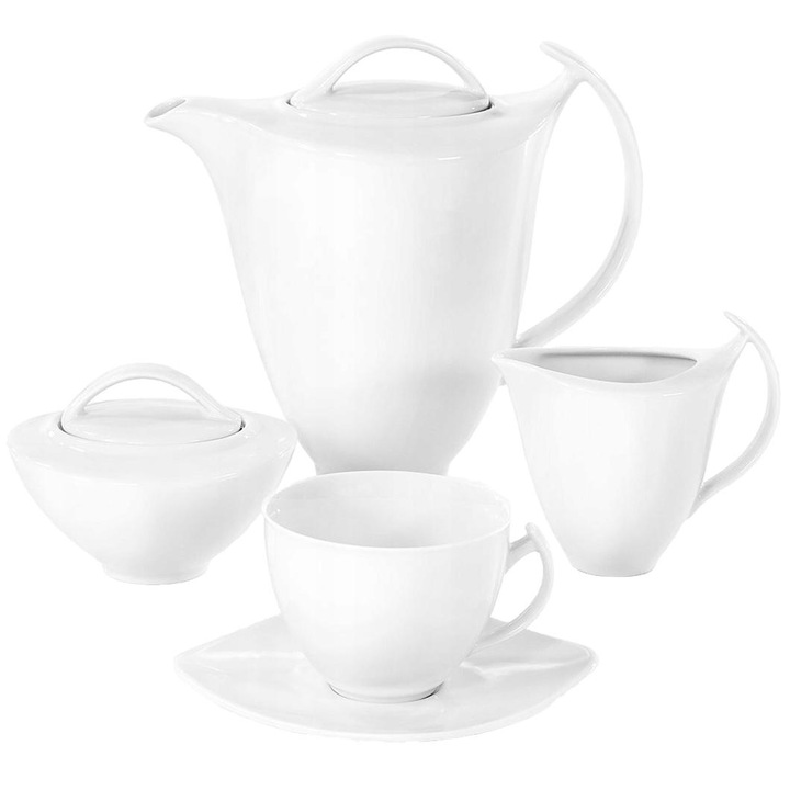 Сервиз за кафе, Cmielow, За 12 души, Порцелан, 27 части, Бял