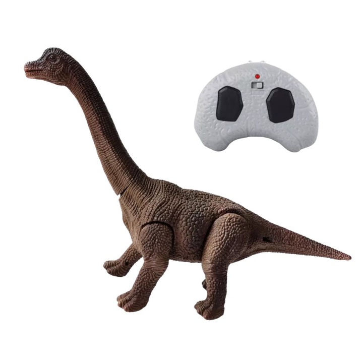 Jucarie interactiva THK, IR Dinosaur Series Brachiosaurus 30cm, control de la distanta cu telecomanda infrared, culoare maro