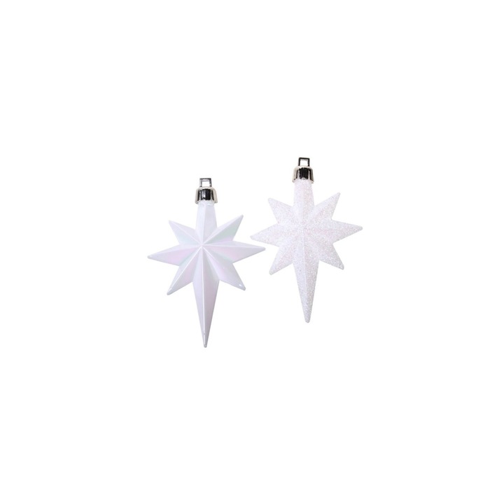 Set 16 globuri de Craciun in forma de stele albe, 9 cm