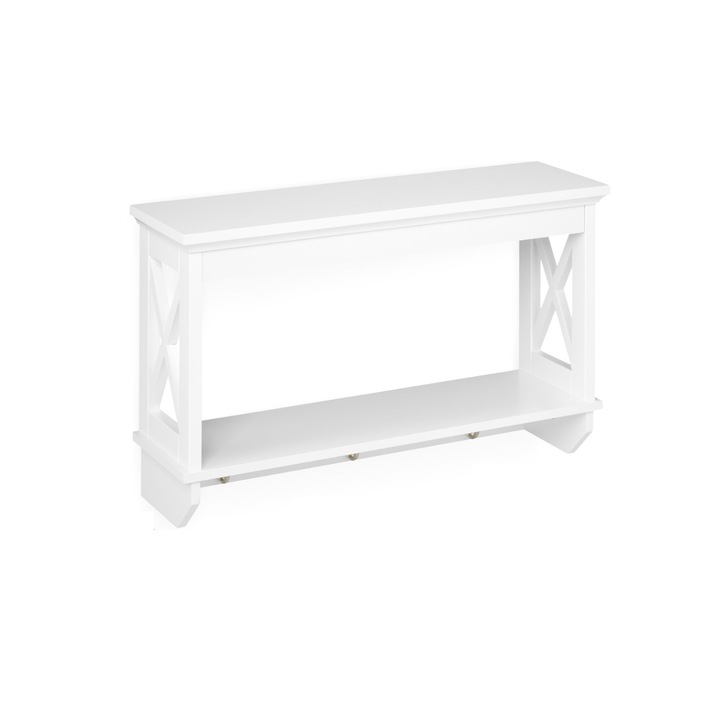 Cuier de perete cu 2 rafturi si 3 agatatoare, fabricat din MDF, dimensiuni 40 x 66 x 20 cm, Relaxdays