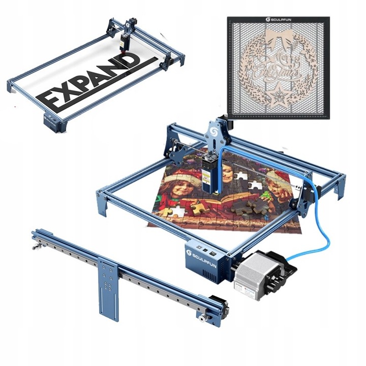 Masina de gravat S9, SCULPFUN, 90W, Placa XL/Extender/Pompa aer/Ghidaj, Albastru