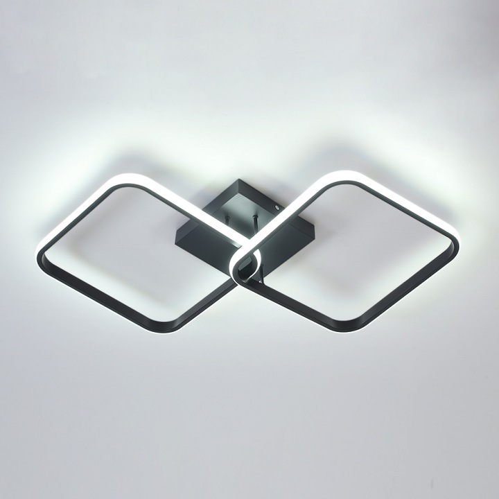 Toolight mennyezeti lámpa, LED, hideg fehér, alumínium, átmérő 59cm, 6000K, négyzet alakú, fekete