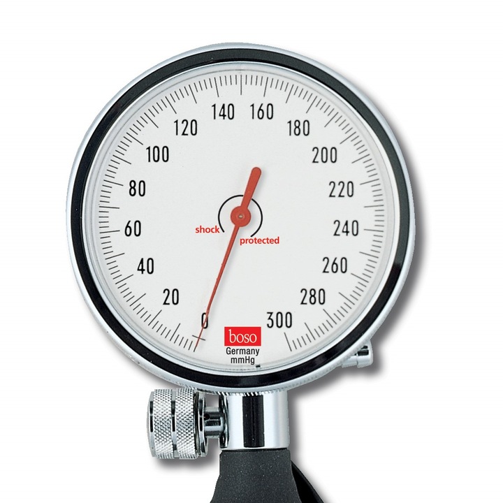 Удароустойчив апарат за измерване на кръвно налягане Boso Med I, За самостоятелно измерване, Стетоскоп вграден в маншета, Маншет 22 – 32 cm, Черен/Червен