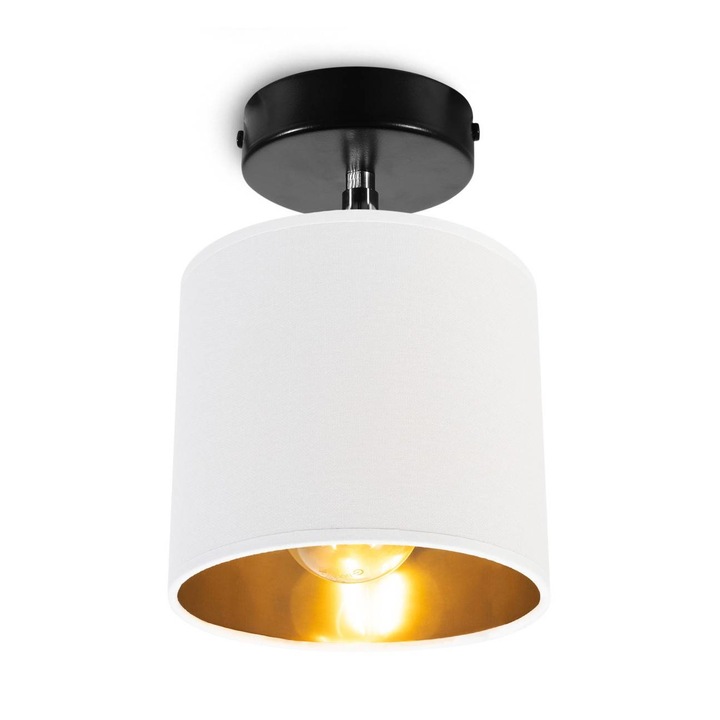 Аплик с бял абажур, модерен, златист отвътре, E27 max 60W, черен