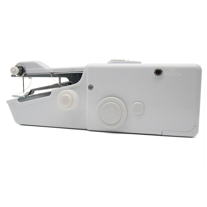 Masina de cusut portabila, Plastic/Metal, Baterii, Alb