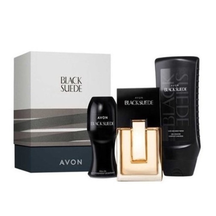 Set cadou Black Suede, 3 produse, Avon- Apa de toaleta 75ml, gel de dus pentru par si corp 250 ml si deodorat roll-on 50ml