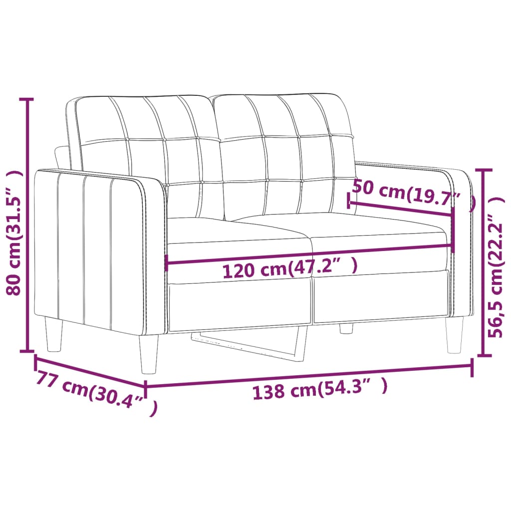 Диван vidaXL, 2-местен, Кафяв, 120 см, Плат - eMAG.bg