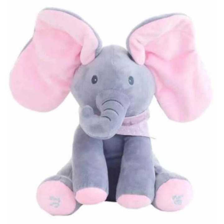 Jucarie de plus elefantul cantaret Cucubau, 23x30 cm, roz