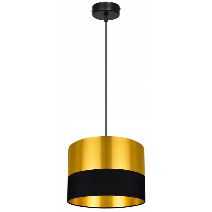 Plafoniera suspendata cu abajur, Light Home, Golden, reglabile, Lungime 90 cm, Abajur 20 cm, E27, 1 punct de lumina, plastic, Auriu/Negru