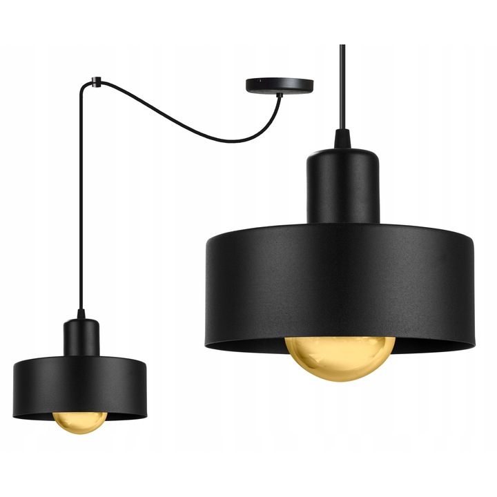 Lustra suspendata moderna din metal 20x20cm, tip E27 max 60W, 230V, inaltime max 200cm, negru