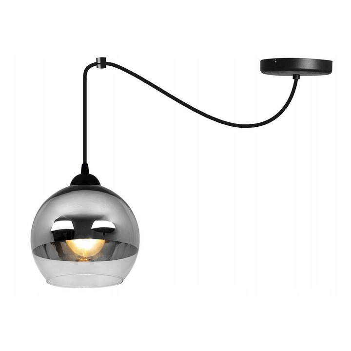 Lustra suspendata ajustabila, moderna, Cu abajur din sticla 15x13cm, tip E27 max 60W, 230V, inaltime max 200cm, negru