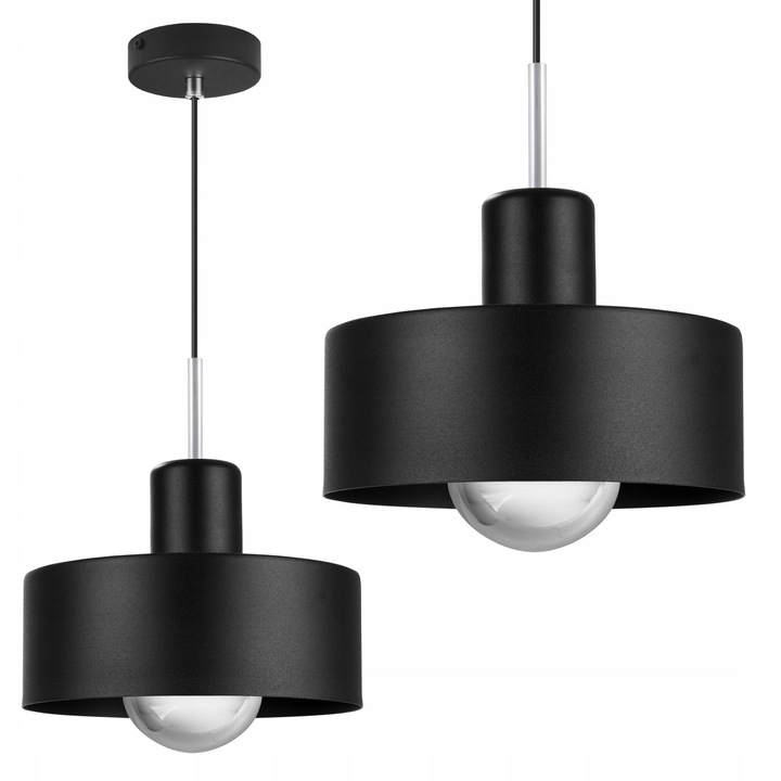 Plafoniera suspendata, Light Home, Barcelona, reglabile, Lungime 95 cm, Abajur 20 cm, E27, 1 punct de lumina, metal, Negru/Crom