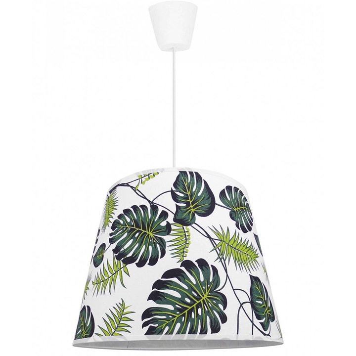 Lampa suspendata cu abajur de sticla 90x35cm, tip E27, 230V, alb, frunzelor