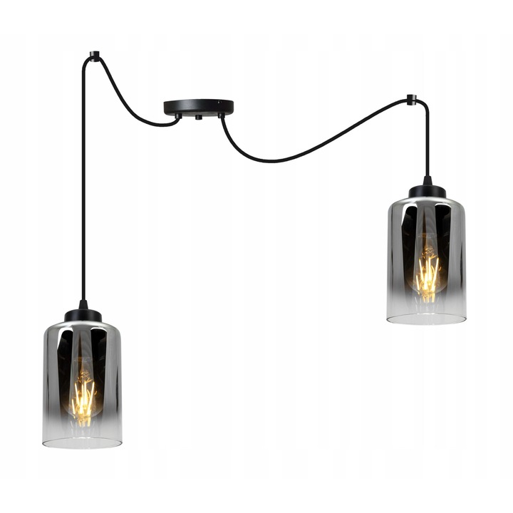 Lustra suspendata, Light Home, Hella, 2 puncte de lumina, E27, 230V, 60W, 200cm, Clasa A, LED, Sticla, Negru