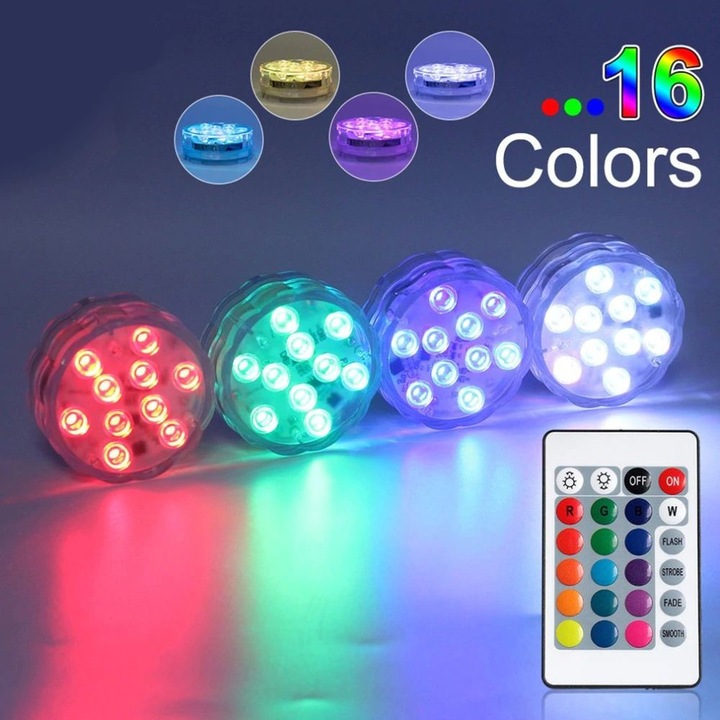Lumina ambientala LED RGB, subacvatica, cu telecomanda, 7 cm, pentru piscine