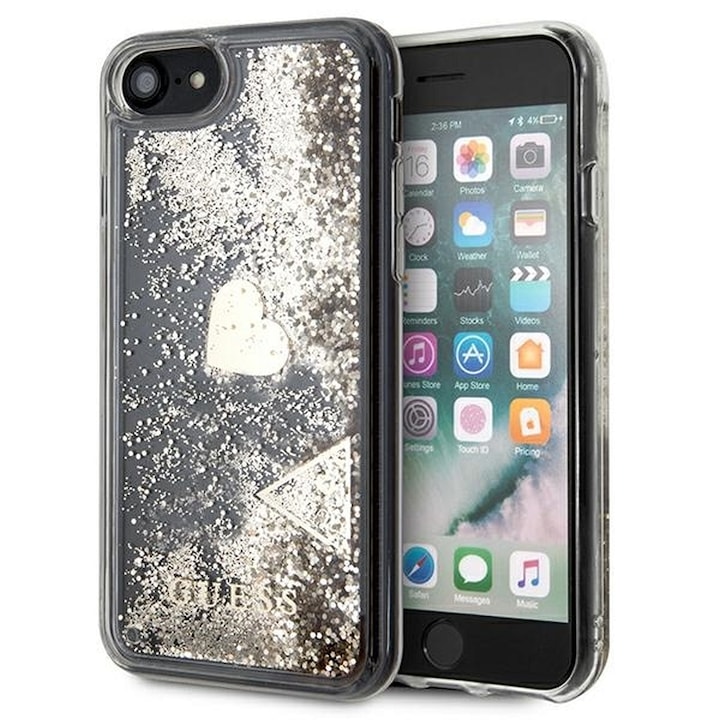 Eredeti előlap tok GUESS GUOHCI8GLHFLGO iPhone 7 / 8 / SE 2020 / SE 2022 készülékhez (folyékony csillogó / arany)