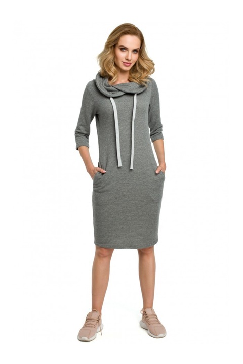 Миди рокля, MOE, Ежедневна, памук/полиестер, Сив