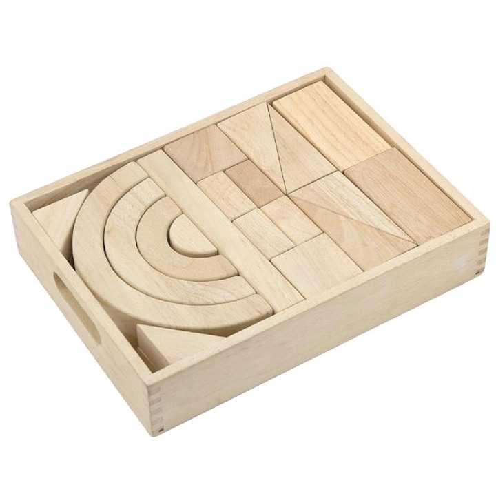 Set 42 blocuri de constructie Viga Toys, Diverse forme, Lemn, Natur