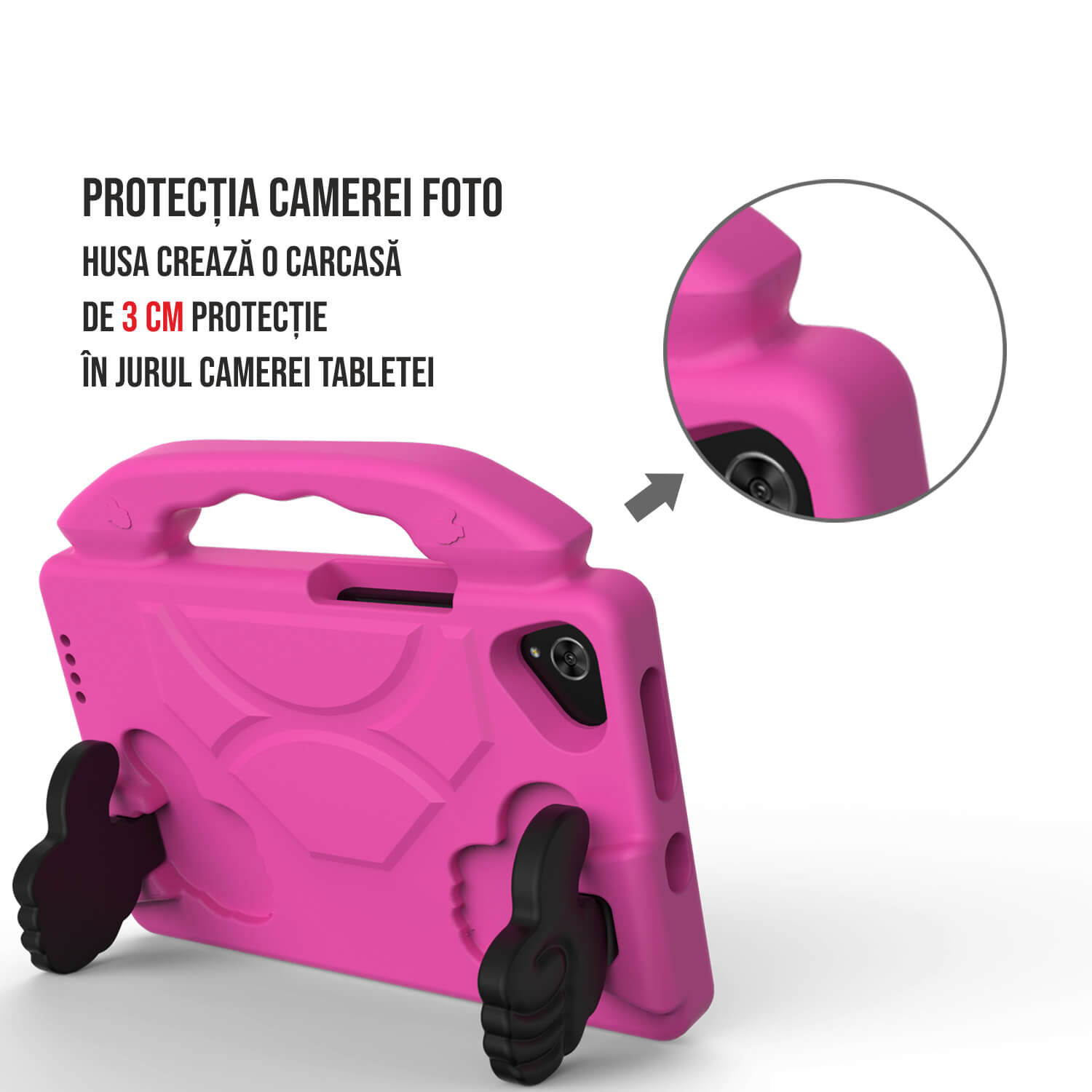 Husa De Protectie Pentru Tableta Pentru Copii, Ideas4Comfort®, Husa Tableta Antisoc, Burete Gros Rezistent, Compatibila Samsung Tab A7 T500 10.4 Inch, Si Tab A8 X200 10.5 Inch, Protectie La Lovituri, Usoara Si Comoda, Decupaje Butoane Si Porturi, Roz