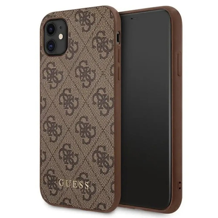 Carcasa Guess pentru iPhone 11 6.1" maro Hardcase 4G Metal Gold Logo