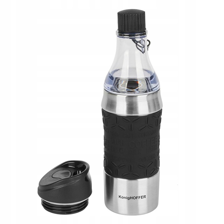 Termos + cana, Konighoffer, Inox/Plastic/Silicon, 500/300 ml, Argintiu/Negru