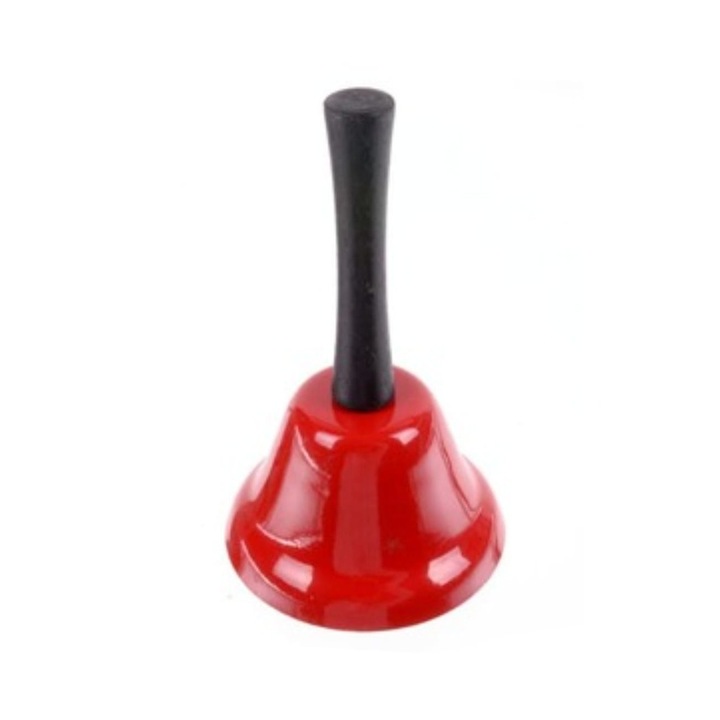 Jucarie muzicala, Clopotel cu maner, rosu, lemn, 19 cm