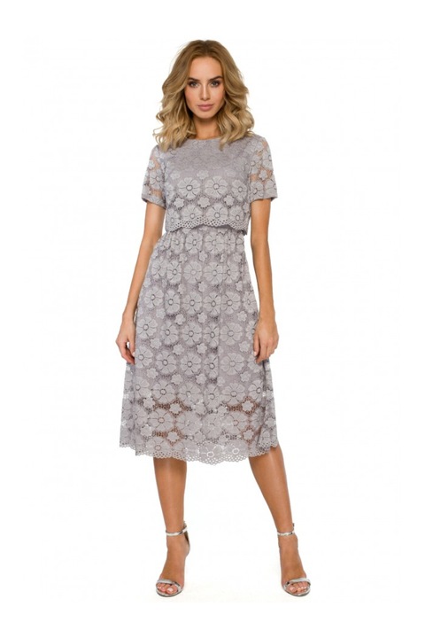 Дантелена миди рокля, MOE, найлон/еластан, Сив