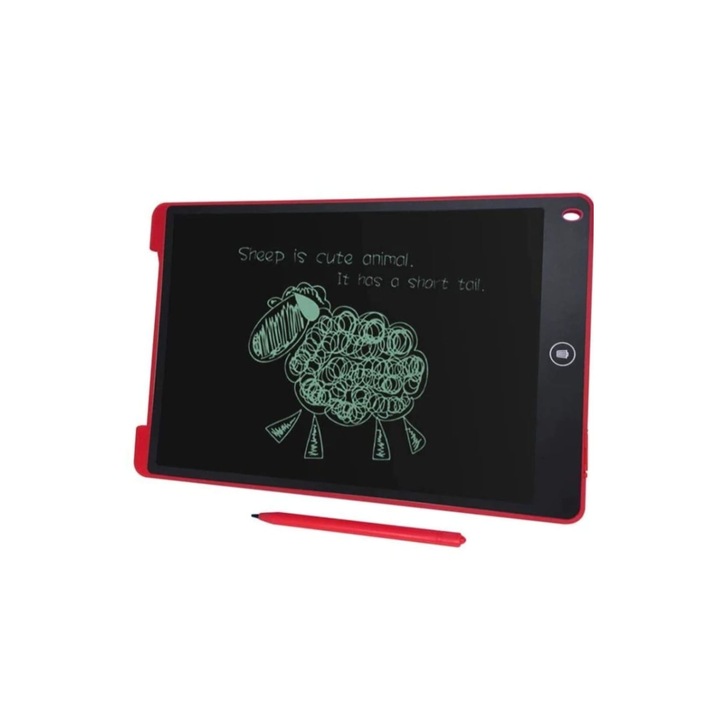 Tableta LCD Electronica Pentru Copii 8.5”, Scris Desenat si Buton Stergere, Rosu, 23 cm, + 3 ani