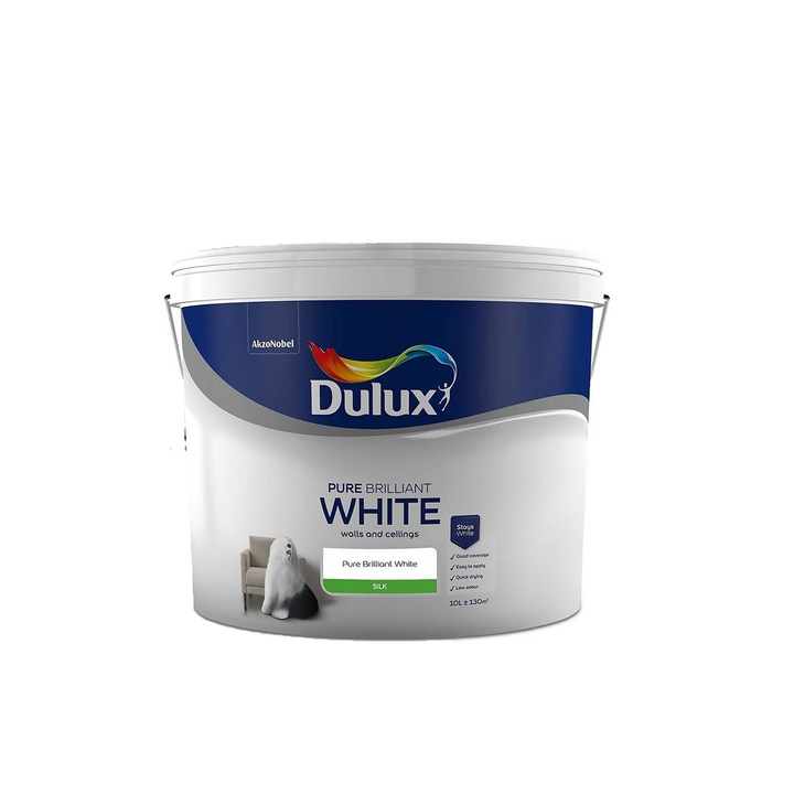 Декоративна боя Dulux Pure Brilliant White Silk Emulsion Paint, 10л