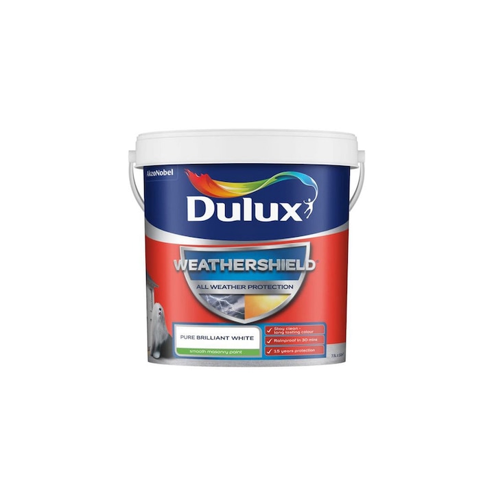 Декоративна боя Dulux Weathershield Pure Brilliant White Smooth Matt Paint, 10л