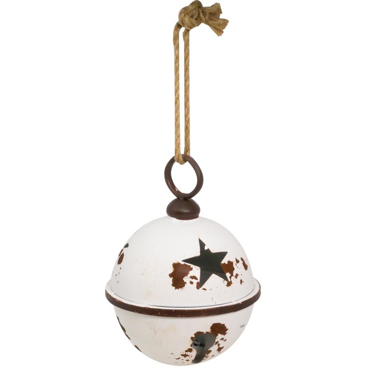 Figurina clopot metalic, rotund, vintage, alb, 30 cm
