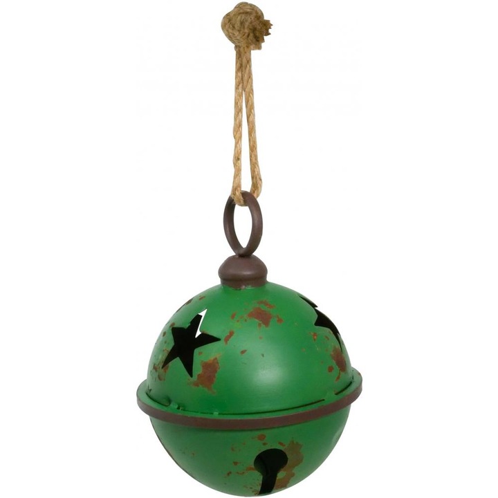 Figurina clopot metalic, rotund, vintage, verde, 30 cm