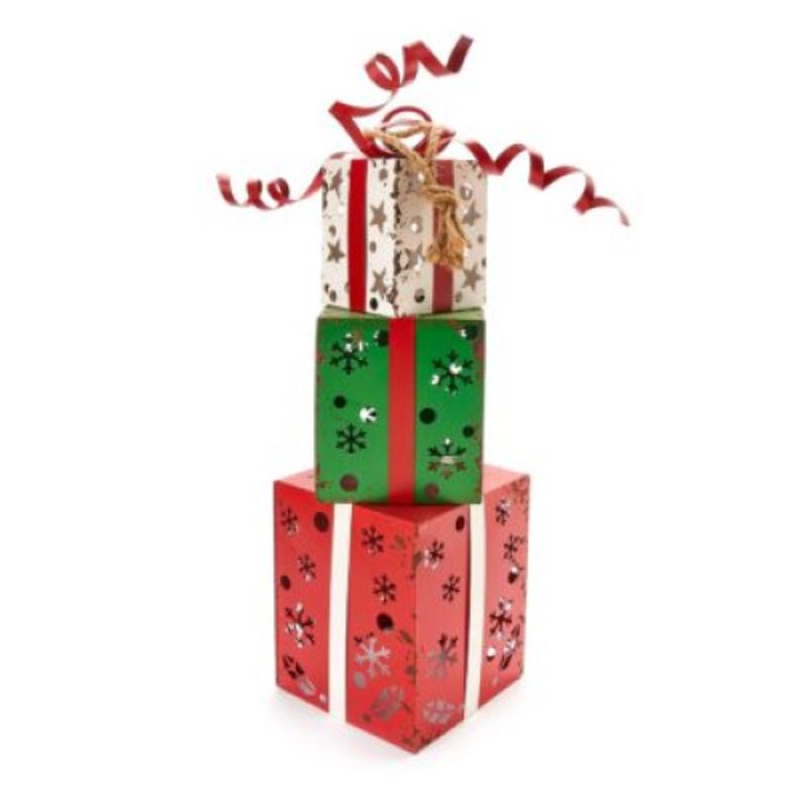 Decoratiune Cadouri metalice suprapuse, Clopotel, multicolor, 59 cm