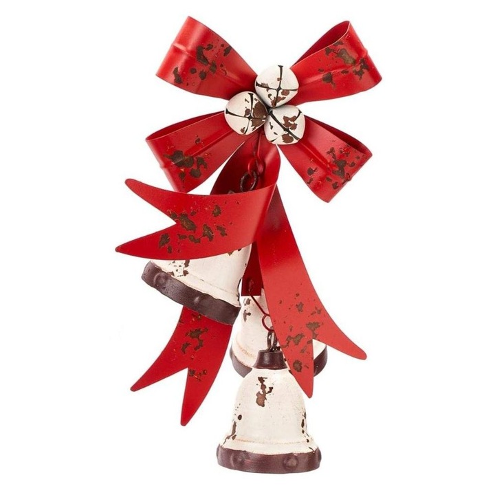 Figurina metalica, funda rosie cu clopotei albi, 42 cm