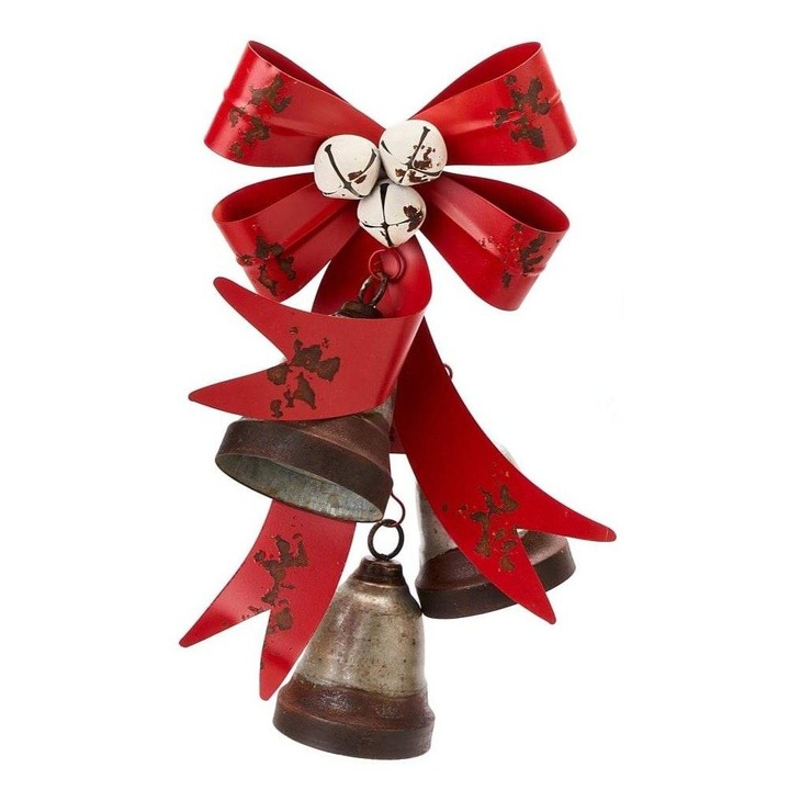 Figurina metalica, funda rosie cu clopotei argintii, 42 cm