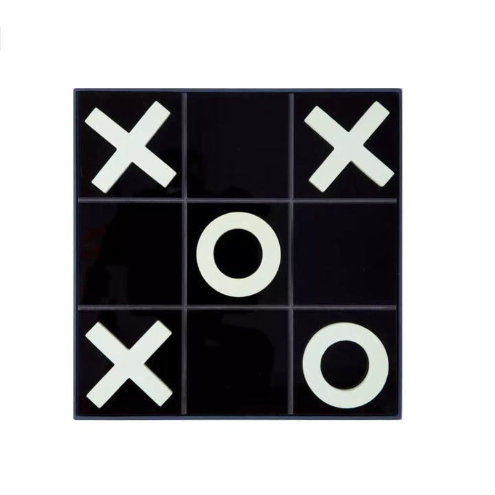 Printworks X and zero játék, Tic Tac Toe, játéktábla 20 x 20 cm, fa és akril anyag, elegáns bemutató doboz, minimalista dizájn, sötétkék