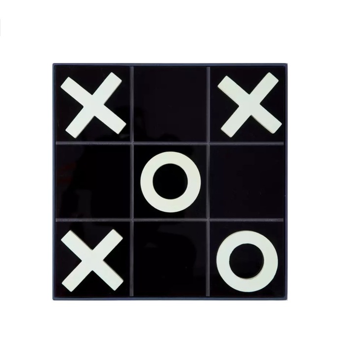 Joc X si zero Printworks, Tic Tac Toe, tabla de joc 20 x 20 cm, material lemn si acrilic, cutie de prezentare eleganta, design minimalist, bleumarin
