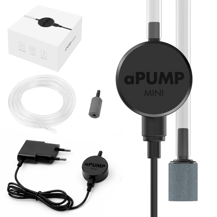 Pompa de aer aPUMP MINI, silentios si compact, pentru acvarii de pana la 40 litri