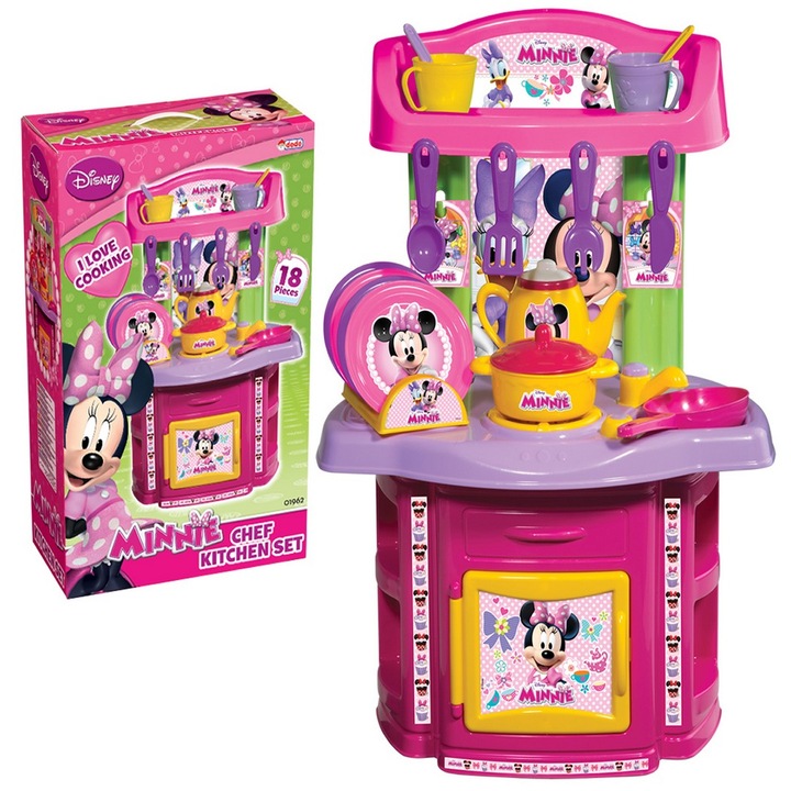 Bucatarie copii, DEDE, MINNIE MOUSE, 58X42X26cm, 18 accesorii, Multicolor