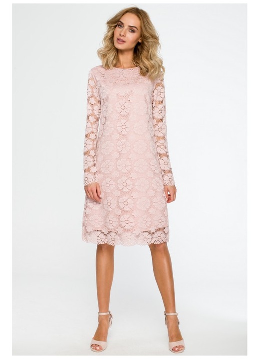 Rochie trapez din dantela, Roz, 2XL