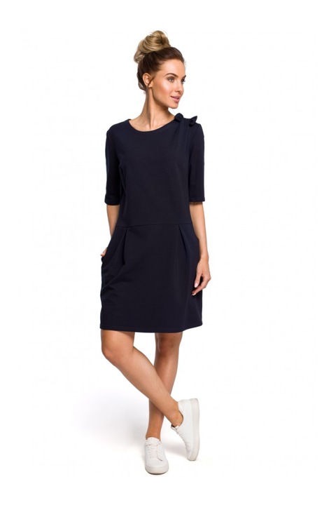 Рокля с панделка, Moe, памук/еластан, тъмносиня