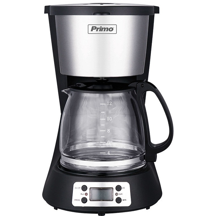 Cafetiera digitala, Primo, PRCM-40250, Recipient sticla, Eco, 1.5L, 1000W, Negru/Inox