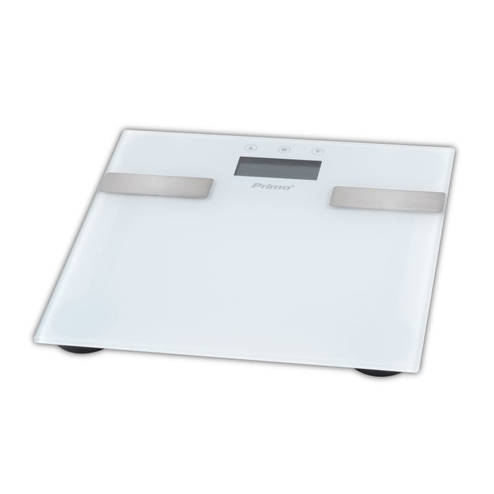 Cantar electronic multifunctional, Primo, PRBS-40331, Sticla securizata, 180 Kg, 30x30 cm, Alb