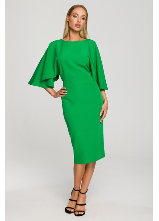 Rochie creion cu maneci largi - verde luxuriant, Verde