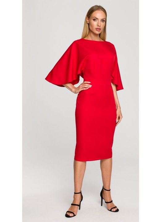 Rochie creion cu maneci largi - verde luxuriant, Rosu